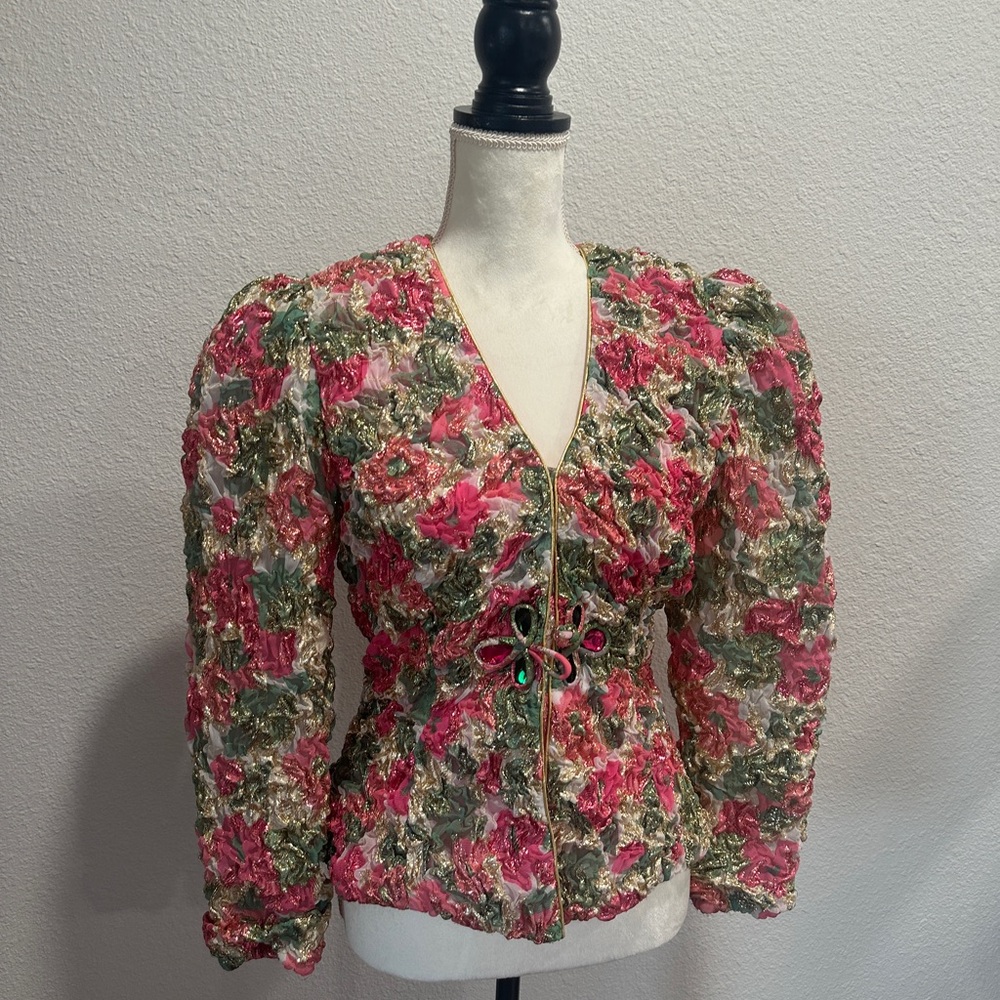 Women's Floral Embroidered Pink & Green Blazer Jacket